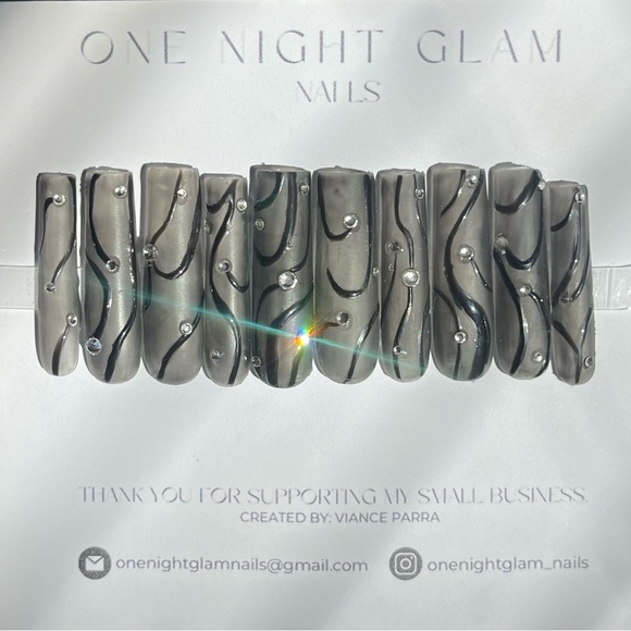 XL BLACK JELLY NAILS w RHINESTONES - Picture 3 of 5